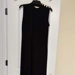 Michael Kors Sleeveless Black Midi Dress with Gold Button Detail size Medium